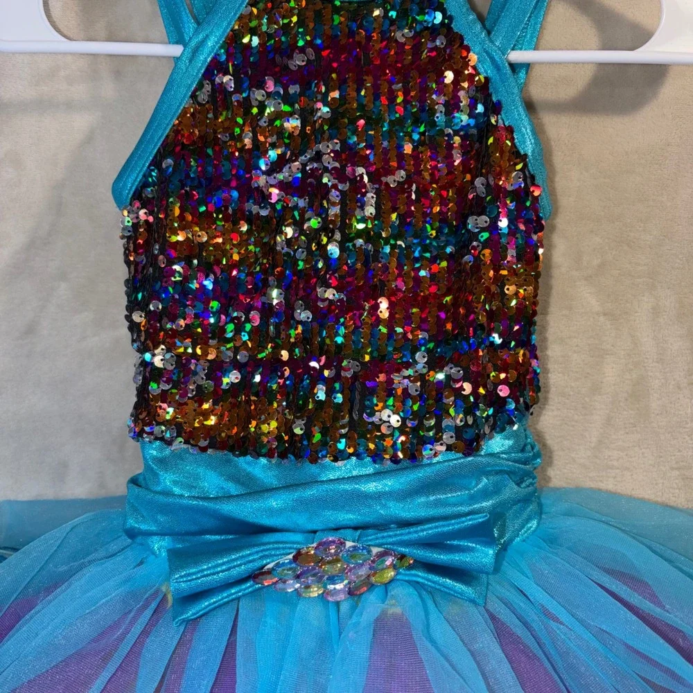 Weissman Kids Rainbow Sequin Tutu Dance Costume Blue Yellow Style 10819 Size IC